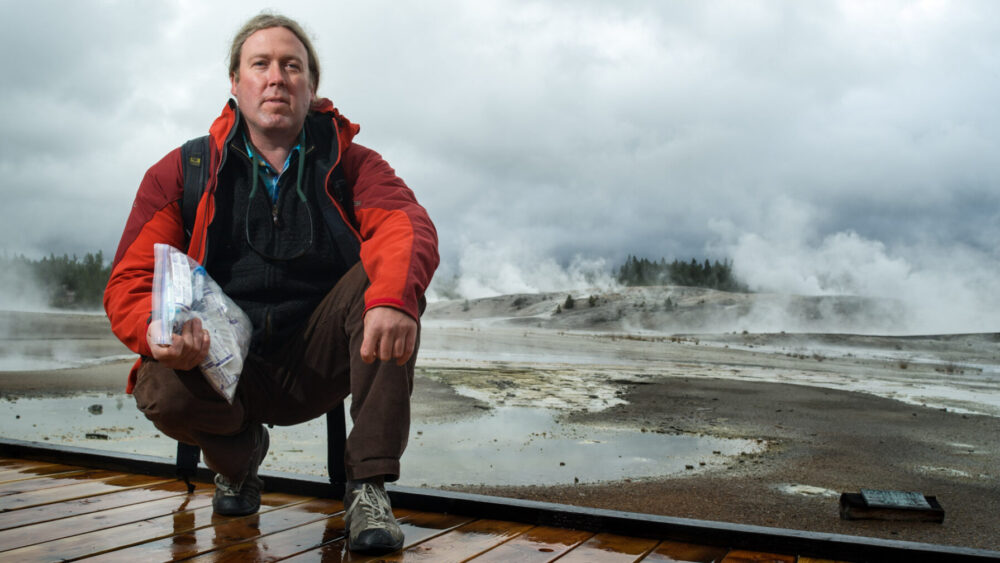 Dr. Eric Boyd studying the Norris Geyser Basin in Yellowstone
