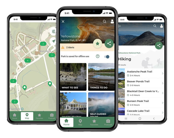 National Park Service app highlighting Yellowstone National Park.
